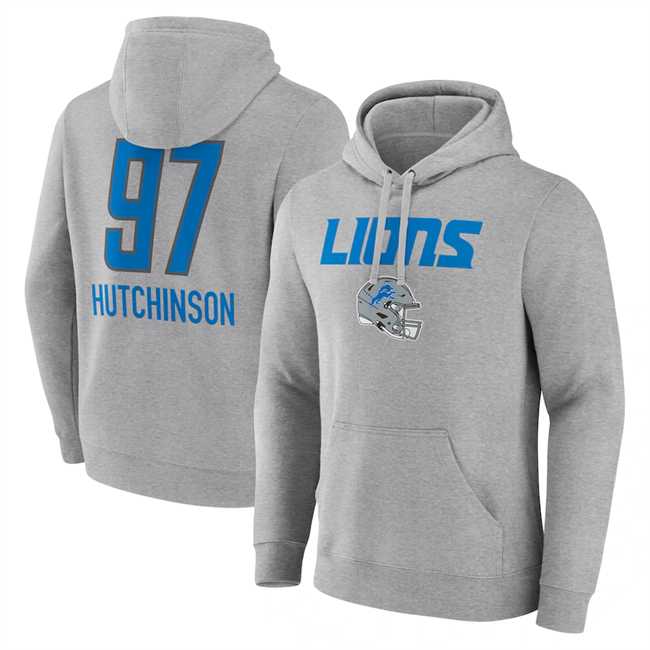 Men's Detroit Lions #97 Aidan Hutchinson Heather Gray Team Wordmark Player Name & Number Pullover Hoodie,We sell and wholesale Men's Detroit Lions #97 Aidan Hutchinson Heather Gray Team Wordmark Player Name & Number Pullover Hoodie on line form chian!